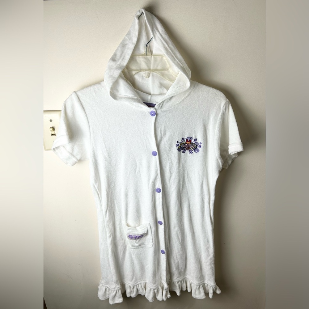 THE POWERPUFF GIRLS Robe Swim Cover Up Girls XL 14/16 White Hooded LOGO RARE HTF